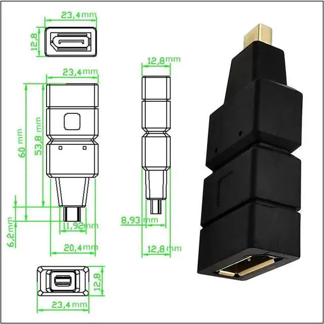 Alt view image 4 of 4 - Displayport to Mini DisplayPort 4K Adapter Displayport 1.2 Cable Adapter DP Female to Mini DP Male Extender Converter 4K@60Hz