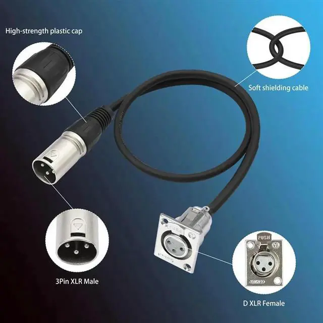 Alt view image 3 of 3 - D XLR Female To Male Cable 2 Pack, Pass Through Connector, D Type XLR For Premium Stage Box, Patch Panel, Panel Mo