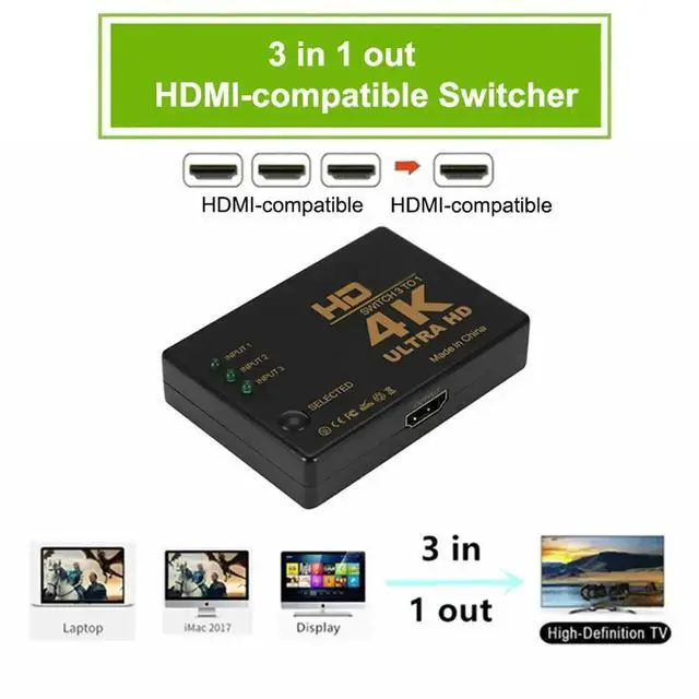 Alt view image 2 of 4 - 4K Switcher 3 In 1 Out HDMI-compatible Switch Full HD 1080P Video Cable Splitter 1x3 Hub Adapter Converter For TV Box HDTV PC