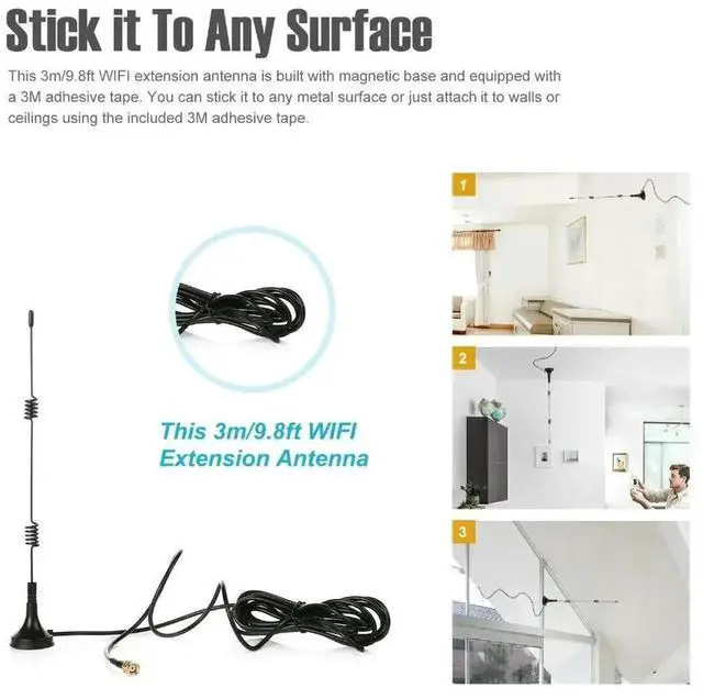 Alt view image 3 of 3 - 9.8ft 7dBi WIFI Antenna Extension Cable With Magnetic Base, Reduce the distance between Cameras And NVR, Enhanced Signal