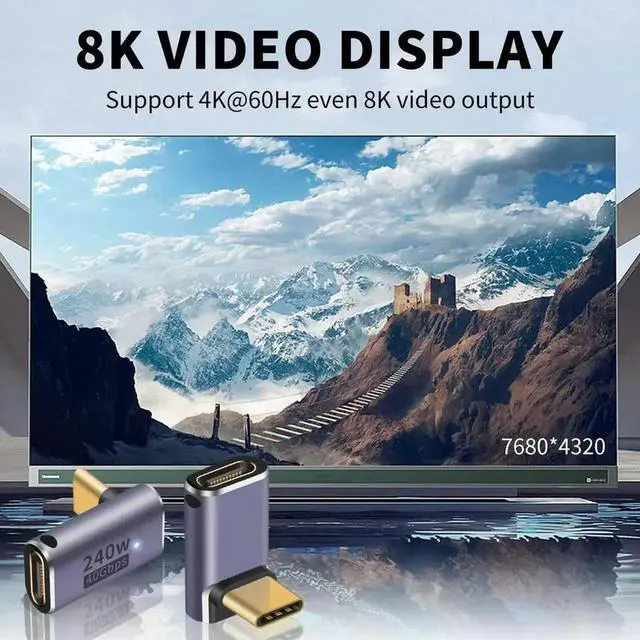 Alt view image 3 of 4 - 2pcs 240W USB 4 C 90 Degree Adapter Up Down Angle Type C Male to USB C Female 40Gbps 8K Connector for Thunderbolt MacBook Laptop