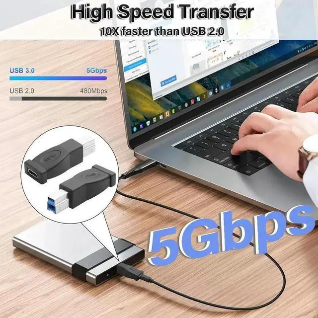 Alt view image 4 of 4 - USB Type C 3.1 Female to USB 3.0 B Male Data Adapter Connector Converter 5Gbps for Printer External Hard Drivers Laptop