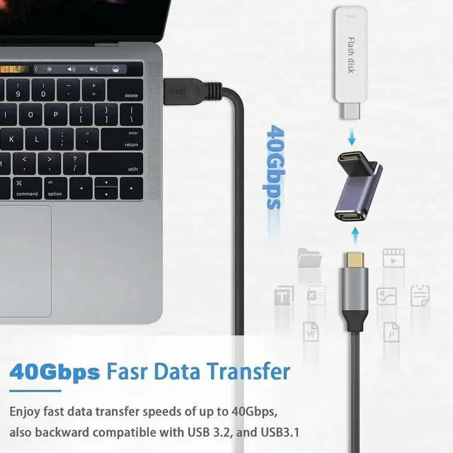 Alt view image 2 of 4 - 2pcs 240W USB C 4.0 Female to Female 90 Degree Angle Coupler Extender Adapter Connector 40Gbps Fast Charging 8K Video Output