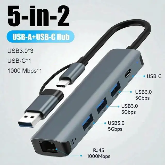 Main image of USB C HUB USB-C Multiport Adapter Type C 3.1 USB 3.0 Data Transfer Gigabit Ethernet RJ45 1000Mbps Splitter for MacBook Pro Air