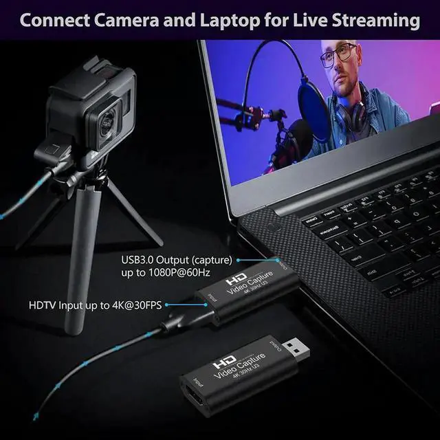 Alt view image 2 of 4 - 4K 30hz HDMI-compatible To USB 3.0 Video Capture Card Grabber Recorder for PS4/5 Game DVD Camera Recording Laptop Live Streaming