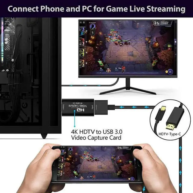 Alt view image 4 of 4 - 4K 30hz HDMI-compatible To USB 3.0 Video Capture Card Grabber Recorder for PS4/5 Game DVD Camera Recording Laptop Live Streaming