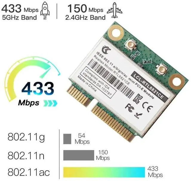 Alt view image 3 of 3 - RTL8821CE 802.11AC for Bluetooth 4.2 433Mbps 2.4Ghz/5Ghz Dual Band Mini PCIe WiFi CARD RTL8821 Support Laptop/PC