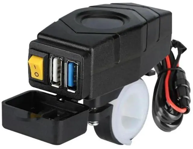 Alt view image 3 of 3 - C1FB 20-80V E-Bike Handlebar USB Charger 24V 36V 48V 60V QC3.0 Quick Charger Adapter(Blue Light) Rich