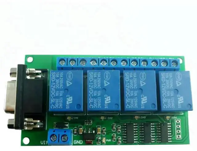Alt view image 2 of 4 - DC 12V 4 Channel RS232 Relay Board PC USB DB9 Interface Relay Module Serial Port Remote Control Switch For Motor Garage