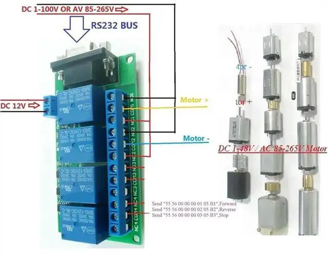 Alt view image 4 of 4 - DC 12V 4 Channel RS232 Relay Board PC USB DB9 Interface Relay Module Serial Port Remote Control Switch For Motor Garage