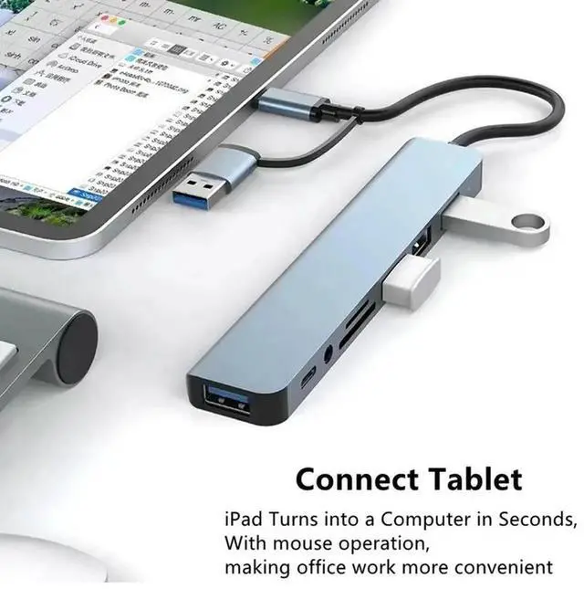 Alt view image 4 of 4 - 8 in 1 USB Hub Type A C 3.0 Concentrator Docking Station Multi Adapter SD TF Card Reader Audio Multi-hub Dock Splitter Hubs