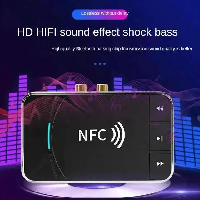 Alt view image 3 of 3 - Smart Playback Wireless Stereo Audio Adapter for Car Kit Speaker, 5.0 Bluetooth Receiver A2DP, AUX 3.5mm RCA Jack, USB, NFC