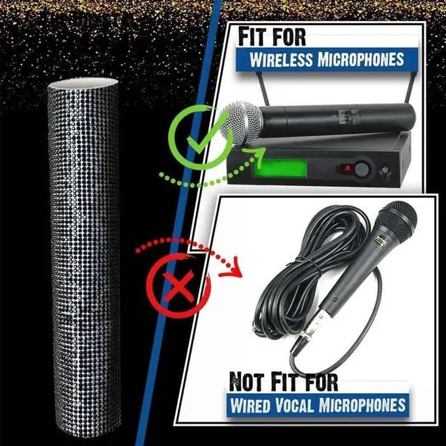 Alt view image 2 of 3 - Mic Handle Cover,Sparkly Bling Rhinestones Mic Handle Sleeve for Party&TV Show,for Most Wireless Microphones, Black Rich