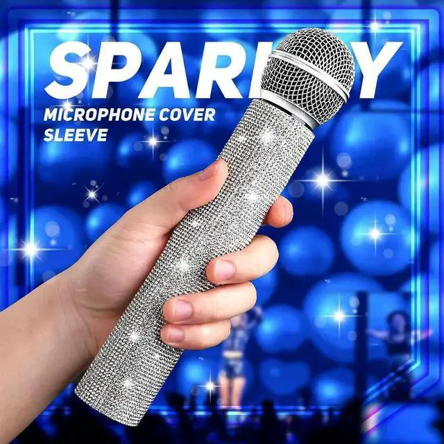 Alt view image 3 of 3 - Mic Handle Cover,Sparkly Bling Rhinestones Mic Handle Sleeve for Party&TV Show,for Most Wireless Microphones, Black Rich