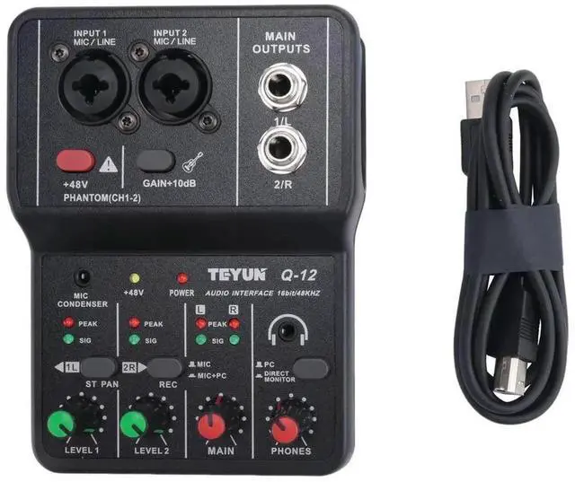 Alt view image 3 of 3 - Aomoproing TEYUN Q-12 Sound Card Audio Mixer Sound Board Console Desk System Interface 4 Channel 48V Power Stereo Computer Sound Ca Rich