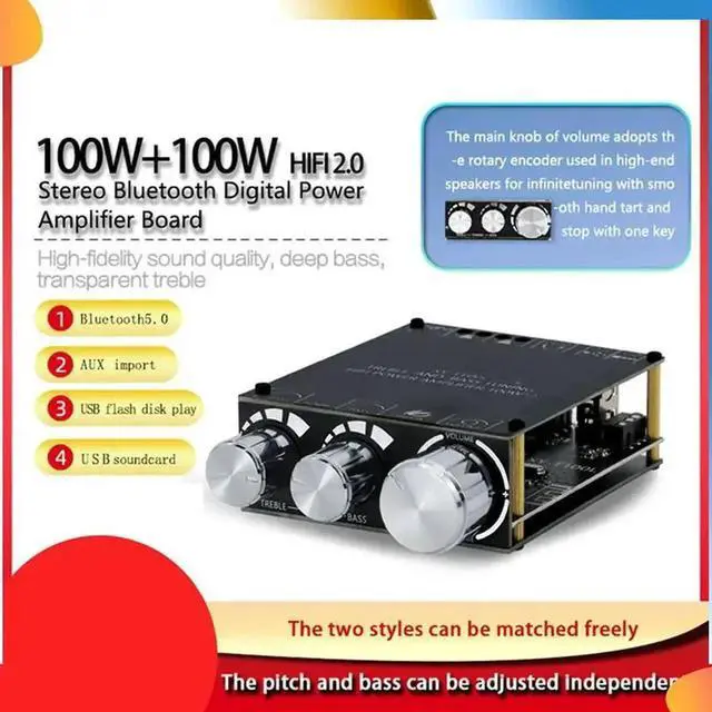Alt view image 2 of 4 - Aomoproing 2X Bluetooth 5.0 100W+100W Power Subwoofer Amplifier Board 2.1 Channel Class D Home Audio Stereo Equalizer Amp XY-T100L