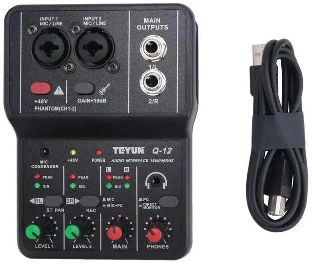 Alt view image 3 of 3 - Aomoproing TEYUN Q-12 Sound Card Audio Mixer Sound Board Console Desk System Interface 4 Channel 48V Power Stereo Computer Sound Ca Rich