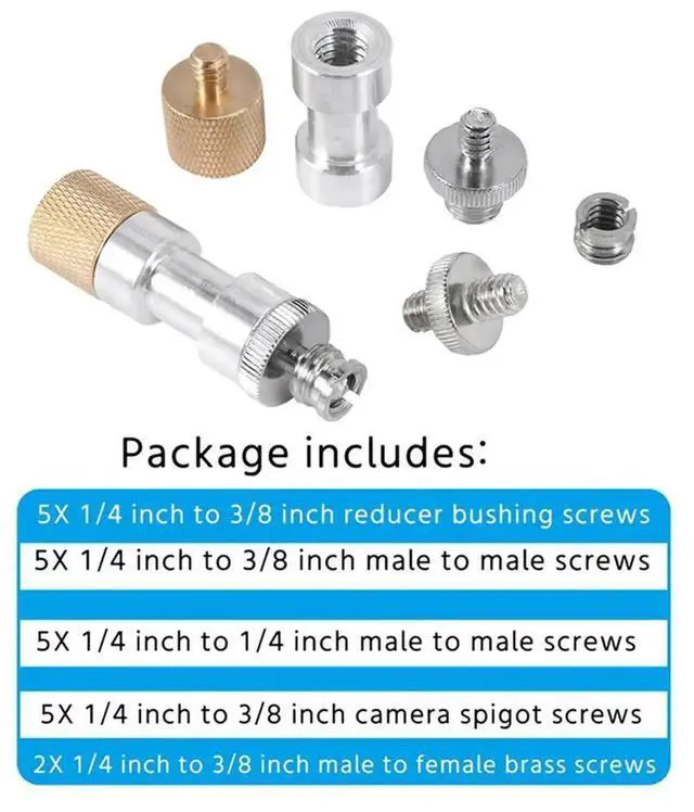 Alt view image 3 of 6 - Aomoproing 88Pack Camera Screw Adapter 1/4 To 1/4 Screw 1/4 To 3/8 Tripod Screw Adapter Converter Brass Screw