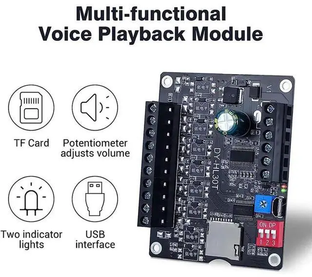 Alt view image 4 of 4 - Aomoproing 3X 30W MP3 Voice Playback Module DY-L30T 9 Trigger Music Player Power Amplifier Board TF Card 32G Max A