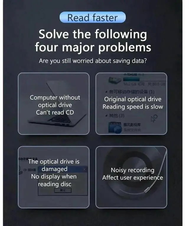 Alt view image 2 of 4 - Aomoproing CD Writer DVD RW USB3.0 Type-C 2 In 1 Slim External Optical Drive Burner Reader Player For Laptop Desktop PC