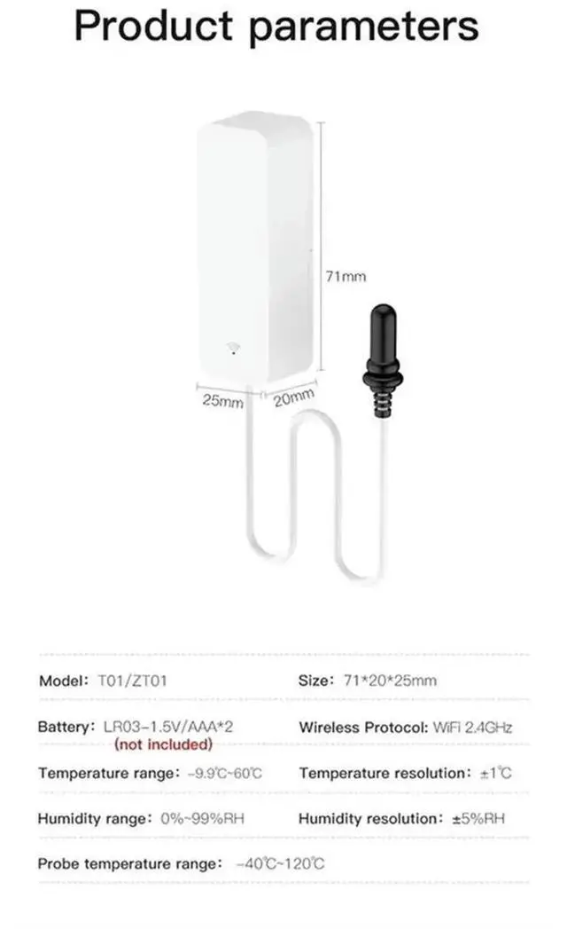 Alt view image 4 of 4 - Aomoproing Tuya For Home Hygrometer Temperature Humidity Sensor With External Probe For APP Monitoring For Plants Aquarium