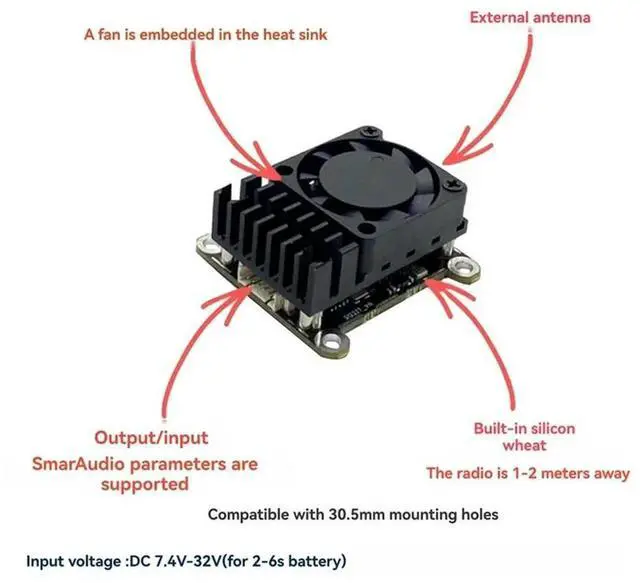 Alt view image 2 of 4 - Aomoproing 5.8G 2W FPV VTX 2000Mw Video Transmitter Module +Upgrade Antenna High Power Adjustable Forfpv Long Range RC Drone