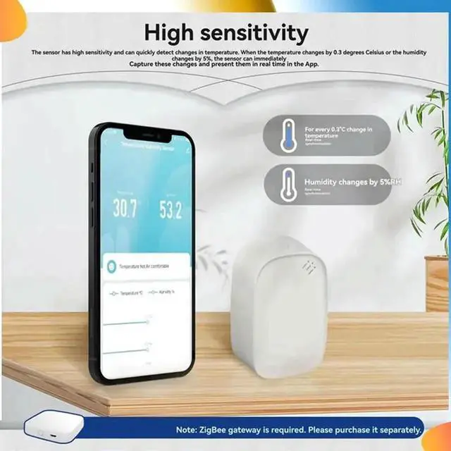 Alt view image 3 of 4 - Aomoproing APP Controlled Tuya Zigbee Temperature Humidity Sensor Indoor Hygrometer 2 Pcs Monitoring For Alexa Google Home