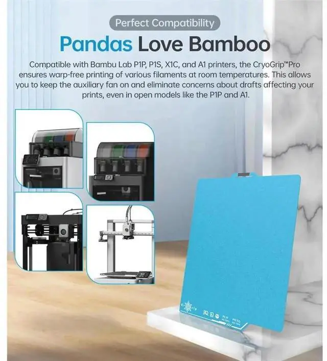 Alt view image 3 of 3 - Aomoproing BIQU Panda Build Plate CryoGrip Pro Coating No Clog Spring Steel Double-Sided Textured for P1P P1S A1 3D Printer