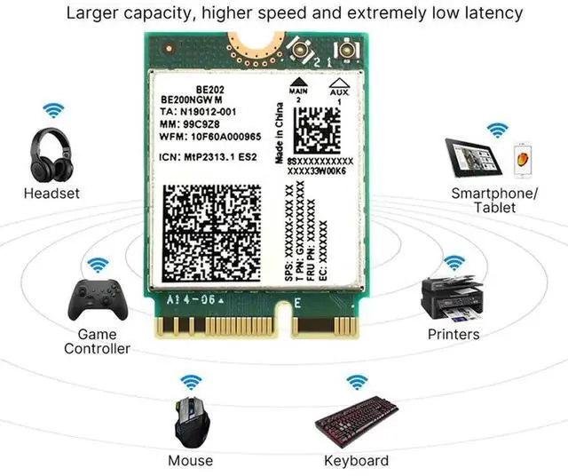 Alt view image 3 of 4 - Aomoproing BE202 7 Card +2X8db Antenna 2.4/5/6G Tri-Band 5374M Gigabit Card Bluetooth 5.4