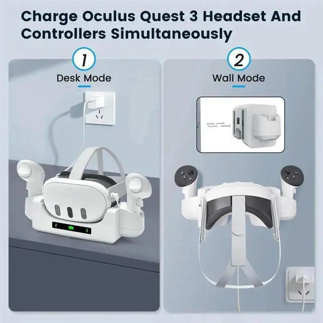 Alt view image 4 of 4 - Aomoproing For Oculus/Quest 3 Charging Dock- 2 Batteries, Wall Mount& Headset Holder Included(Not Compatible With Quest 3S)