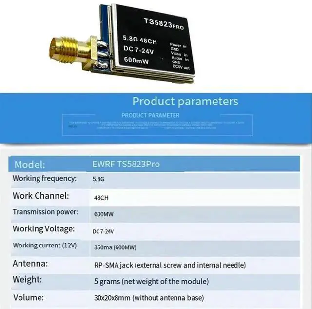 Alt view image 2 of 4 - Aomoproing For RC Racing Drone Compatible TS5823 Pro 600Mw 5.8Ghz Video 48CH Transmitter Module Model