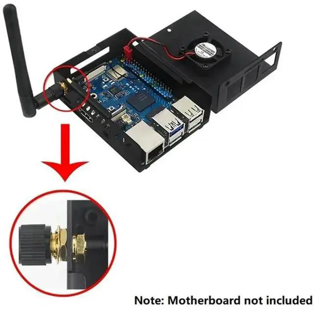 Alt view image 4 of 6 - Aomoproing Orange Pi 3B Chassis Fan Protection Case With Fan And Heatsink For Orange Pi 3B 2GB / 4GB / 8GB With Antenna