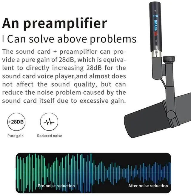 Alt view image 2 of 4 - Aomoproing TEYUN Q2 Microphone Dynamic Preamplifier 28Db Gain Dynamic Mic Amplifier 48V l Structure Q-2 for Live