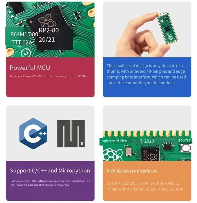Alt view image 2 of 3 - RP2040 chip Raspberry Pi Pico single-chip Microcomputer Development board Kit with ribbon cable, data cable