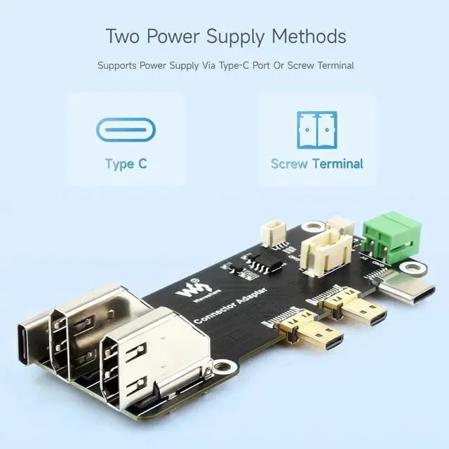 Alt view image 4 of 7 - Waveshare Micro HDMI to HDMI Multifunctional Adapter, Compatible with Raspberry Pi 5/4B, Dual 4K Outputs, Power Via Type-C Port or Screw Terminal