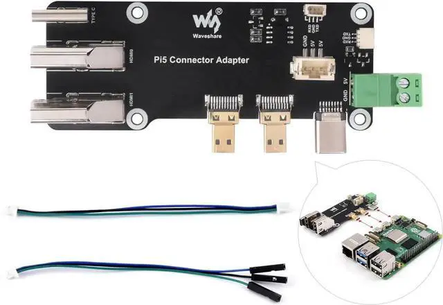 Alt view image 2 of 7 - Waveshare Micro HDMI to HDMI Multifunctional Adapter, Compatible with Raspberry Pi 5/4B, Dual 4K Outputs, Power Via Type-C Port or Screw Terminal