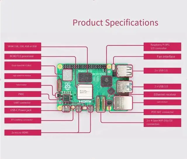 Alt view image 2 of 3 - Raspberry Pi 5b development board, Linux computer AI programming development board, 4GB version