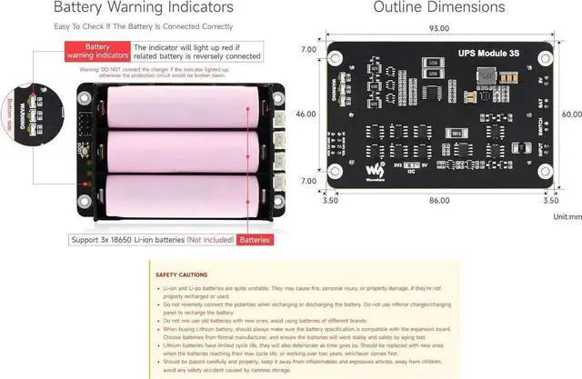 Alt view image 6 of 7 - Uninterruptible Power Supply (UPS) Module, Supports Charging and Power Output at The Same Time, 3S & 5V 5A Output, Compatible with Raspberry Pi Board