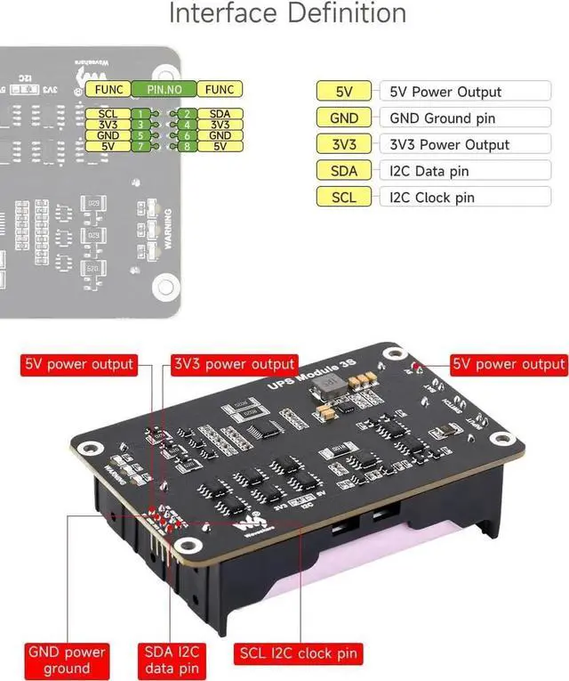 Alt view image 5 of 7 - Uninterruptible Power Supply (UPS) Module, Supports Charging and Power Output at The Same Time, 3S & 5V 5A Output, Compatible with Raspberry Pi Board