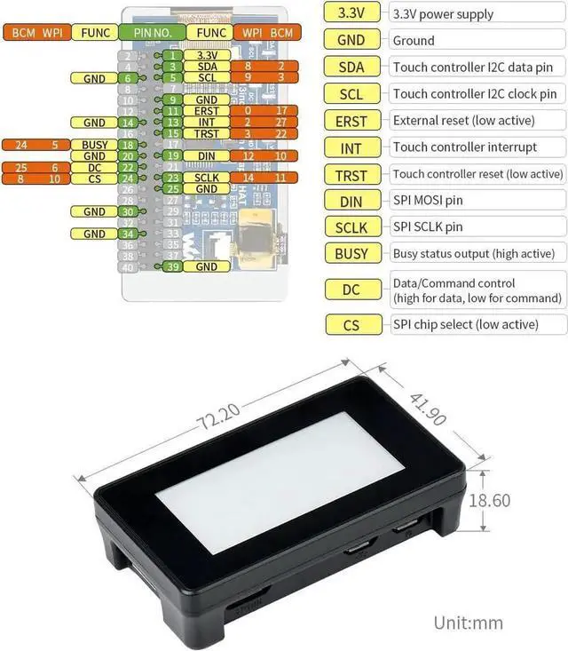 Alt view image 6 of 7 - 2.13inch Touch E-Paper E-Ink Display HAT Compatible with Raspberry Pi Zero/Zero W 250×122 Pixels with ABS Protection Case Supports Partial Refresh