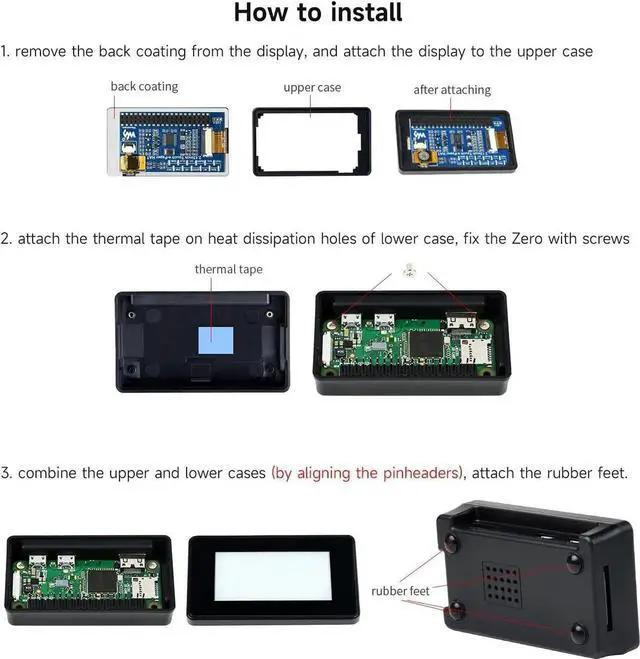 Alt view image 4 of 7 - 2.13inch Touch E-Paper E-Ink Display HAT Compatible with Raspberry Pi Zero/Zero W 250×122 Pixels with ABS Protection Case Supports Partial Refresh