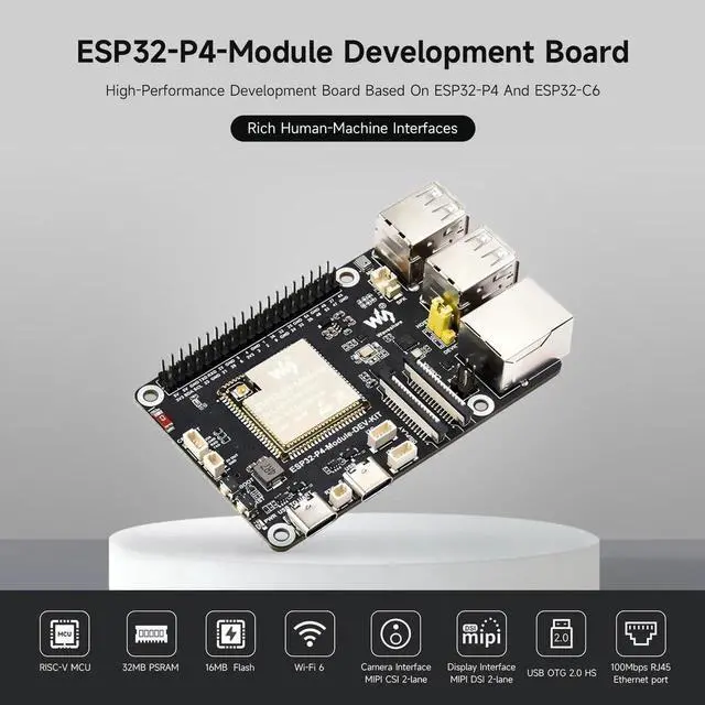 Alt view image 2 of 7 - Waveshare ESP32-P4-Module High-Performance Development Board, Based On ESP32-P4 and ESP32-C6, Supports Wi-Fi 6 and Bluetooth 5/BLE, Includes Speaker