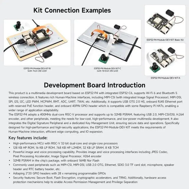 Alt view image 4 of 7 - Waveshare ESP32-P4-Module High-Performance Development Board, Based On ESP32-P4 and ESP32-C6, Supports Wi-Fi 6 and Bluetooth 5/BLE, Includes Speaker