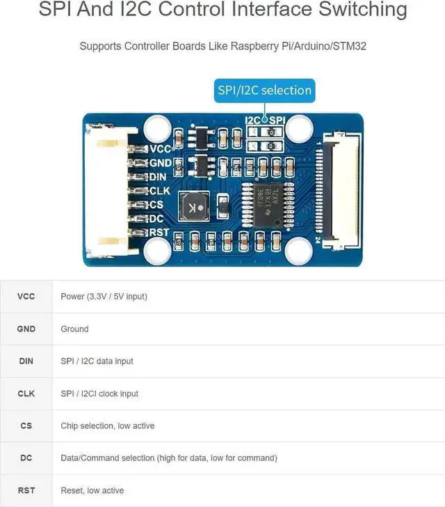 Alt view image 6 of 7 - 1.51inch Transparent OLED 128×64 Resolution Compatible with Raspberry Pi 4B/3B+/3A+ Embedded Independent Driver Chip SPI/I2C Interfaces Light Blue Color Display