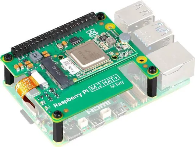 Alt view image 2 of 3 - Raspberry Pi AI Kit: M.2 HAT+, Hailo AI Module, 16mm Header, Spacers, Screws - Bluetooth Connectivity - Single Board Computer