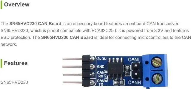 Alt view image 2 of 2 - SN65HVD230 CAN Board Connecting MCUs to CAN Network Features ESD Protection Communication Evaluation Development Board 3.3V [2 PCS]