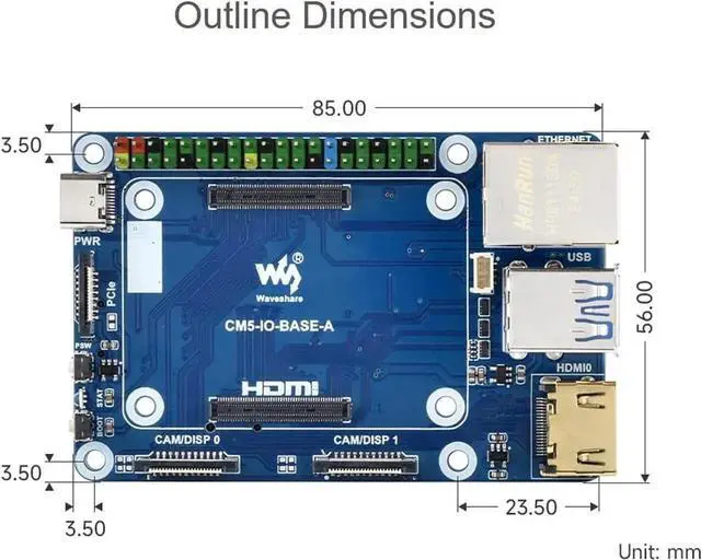 Alt view image 4 of 7 - Mini Base Board for Raspberry Pi CM5 Lite/eMMC Series Module, Compute Module 5 Mini IO Board with CM5 Socket/40PIN GPIO Header/RJ45 Gigabit Eth/16PIN PCIe/HDMI/USB 3.2/USB 2.0 Interface etc.