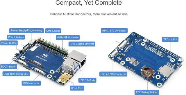 Alt view image 7 of 7 - Mini Base Board for Raspberry Pi CM5 Lite/eMMC Series Module, Compute Module 5 Mini IO Board with CM5 Socket/40PIN GPIO Header/RJ45 Gigabit Eth/16PIN PCIe/HDMI/USB 3.2/USB 2.0 Interface etc.