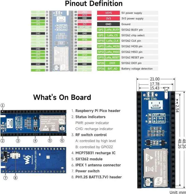 Alt view image 5 of 6 - Pico SX1262 LoRa Node Module, Compatible with Raspberry Pi Pico, LoRaWAN Protocol Support, Long Range, Low Power, High Sensitivity Wireless Communication for IoT Projects