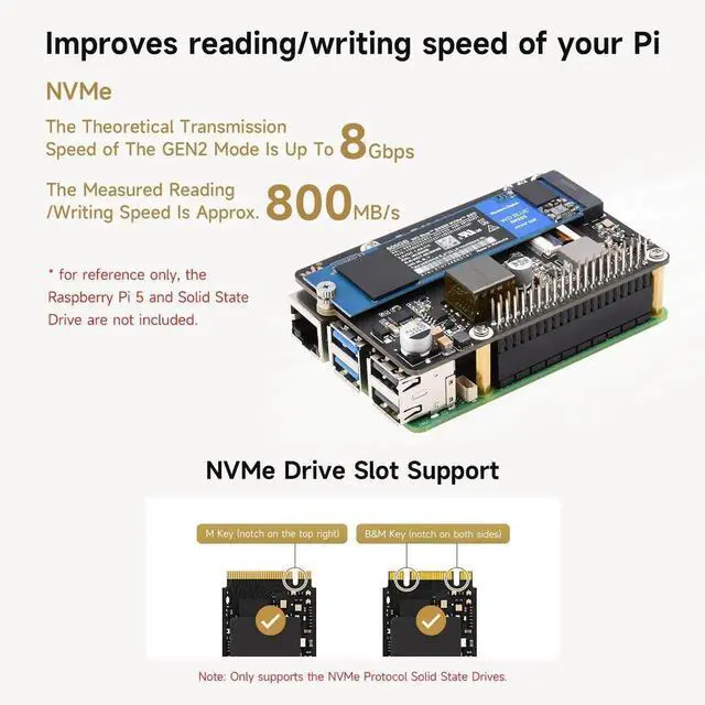 Alt view image 6 of 6 - PCIe to M.2 Adapter with PoE Function HAT+ (B), Compatible with Raspberry Pi 5, Supports POE NVMe Drive Protocol 2230/2242 / 2260/2280 M.2 Solid State Drive, High-Speed Reading/Writing